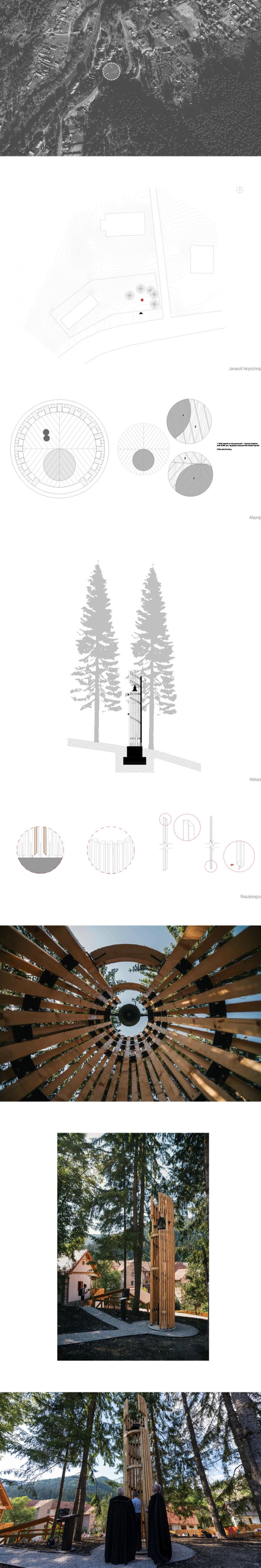 Bell Tower / the bell found protection within the "arms" of five pine trees